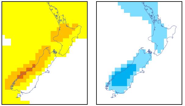 : Forecast weekly rainfall anomaly (left) and temperature anomaly (right)