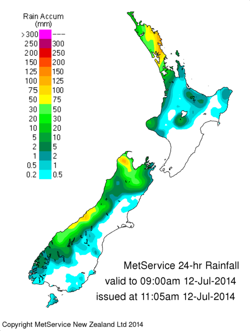 24 hour rainfall chart for the 12th July