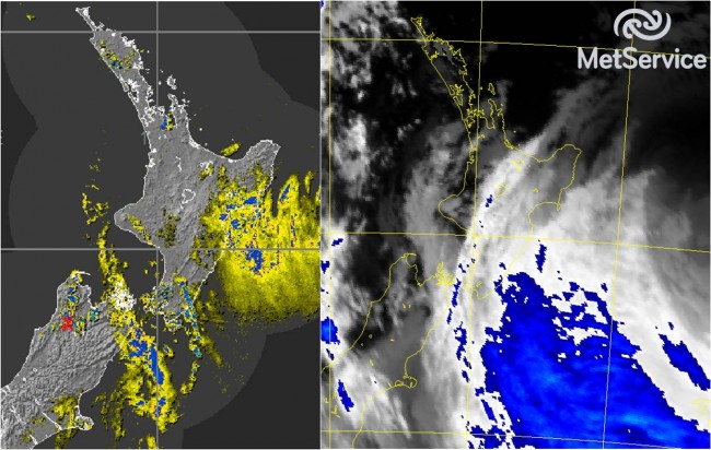 Radar image(left) and IR satellite image (right) at 6:30 pm today