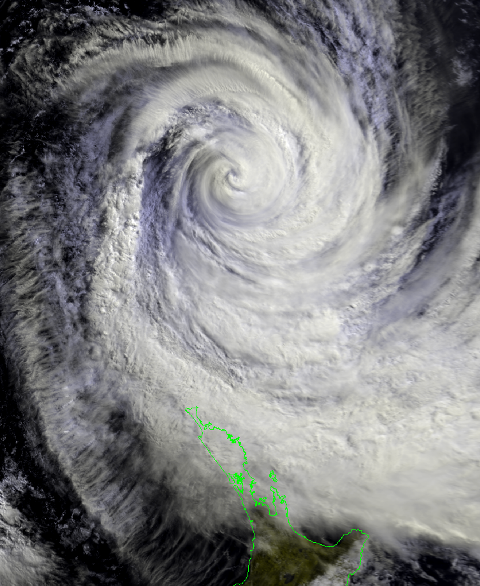 TC Pam to the north of New Zealand at 11am this morning.
