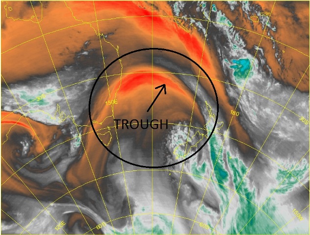 Water vapour satellite image from 23Z on 12 April (11am local time, 13 April)